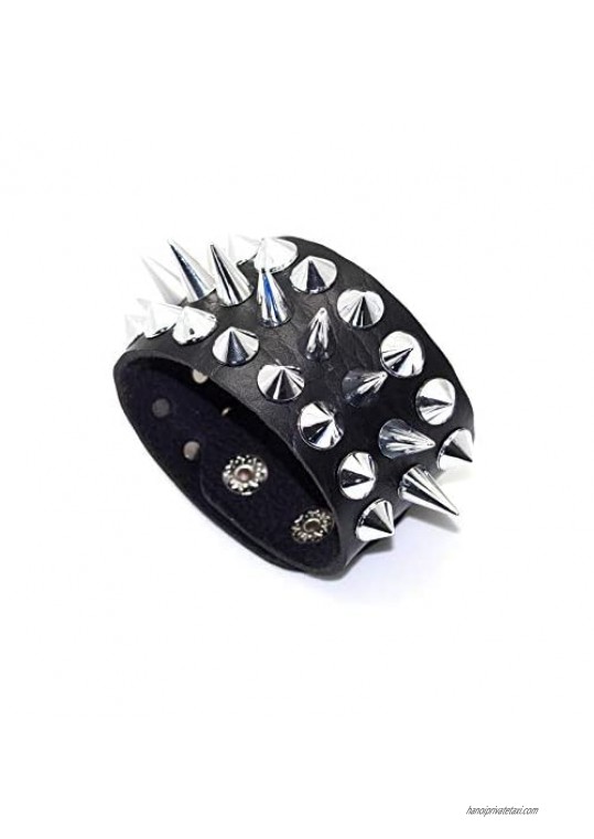 Nsitbbuery Punk Rivet Bracelet Spike Wide Leather Wristband Bracelet