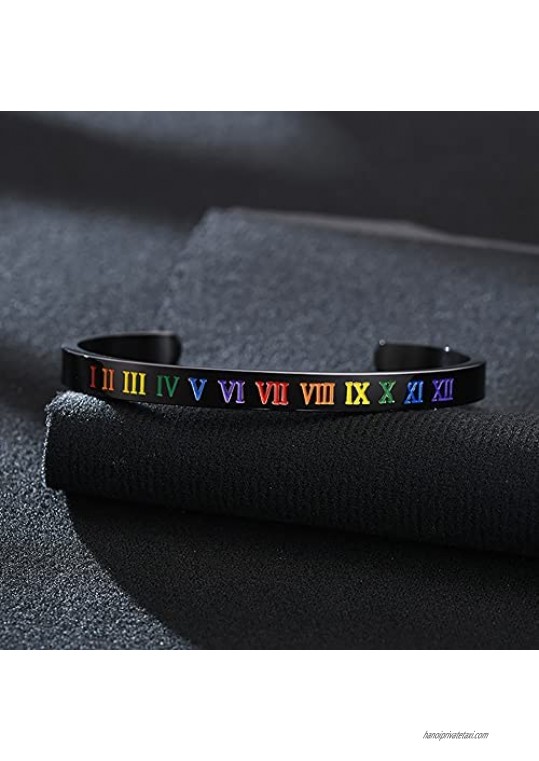 nylry Rainbow LGBTQ Bracelet for Lesbian & Gay Pride Metal Bracelet LGBT Stripe Open Cuff Bangle Titanium Stainless Steel & Enamel Gay Engagement Bracelets for Women Men Jewelry
