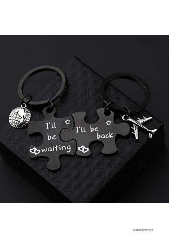 Puzzle Keychain Set Long Distance Relationships Gifts For Couples Love Friendship Gift (waiting back set black)