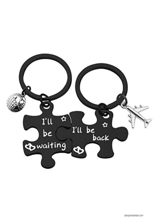 Puzzle Keychain Set Long Distance Relationships Gifts For Couples Love Friendship Gift (waiting back set black)