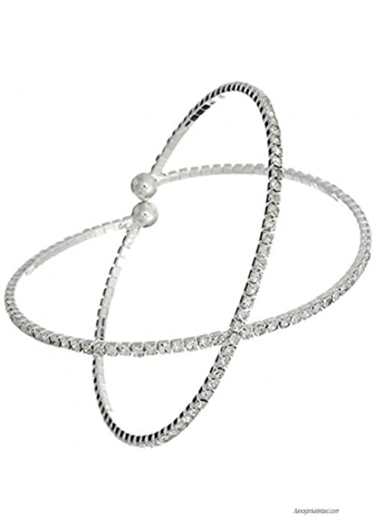 Rosemarie Collections Women's Crystal Rhinestone Criss Cross Flex Wire Cuff Bracelet  2.5"