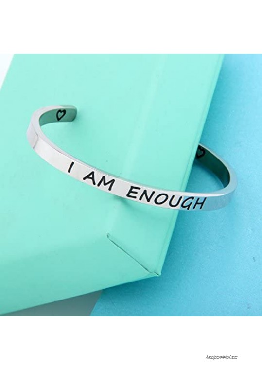 SEIRAA I Am Enough Cuff Bangle Inspirational Message Bracelet Encouraging Gift for Her BFF Jewelry