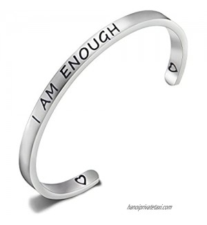 SEIRAA I Am Enough Cuff Bangle Inspirational Message Bracelet Encouraging Gift for Her BFF Jewelry