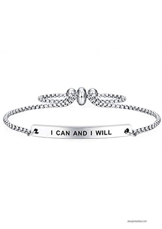 SOUSYOKYO Dainty Cuff Bracelet - I CAN and I Will - Encouraging Gifts Jewelry for Women Mantra Gift for Her
