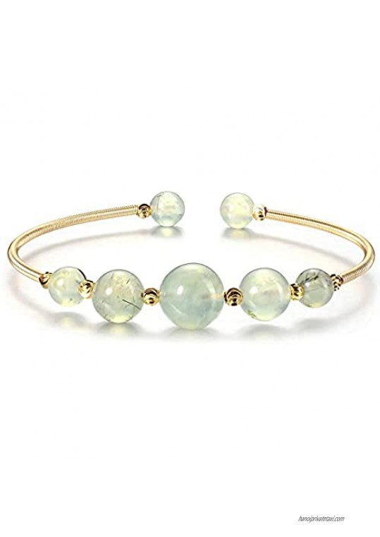 Top Plaza Reiki Healing Crystal Stone Beads Prehnite Bracelet 14K Gold Plated Cuff Bracelets for Women Girls Mom Girlfriend Gifts Birthday