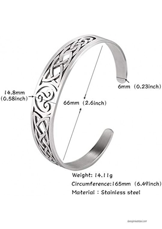 VASSAGO Nordic Viking Triskele Symbol Irish Trinity Celtic Knot Cuff Bracelet Stainless Steel Bangle Vintage Amulet Jewelry Gifts for Men Women Teens