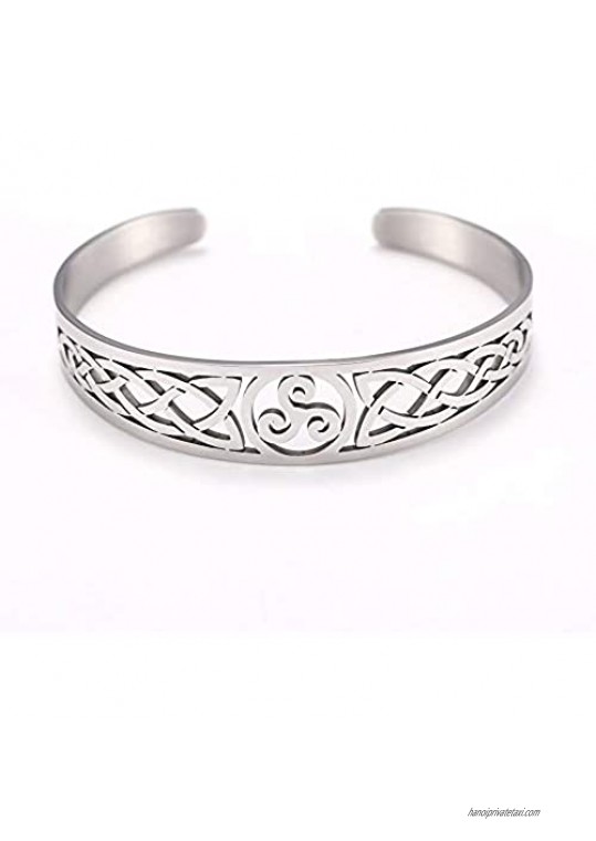 VASSAGO Nordic Viking Triskele Symbol Irish Trinity Celtic Knot Cuff Bracelet Stainless Steel Bangle Vintage Amulet Jewelry Gifts for Men Women Teens
