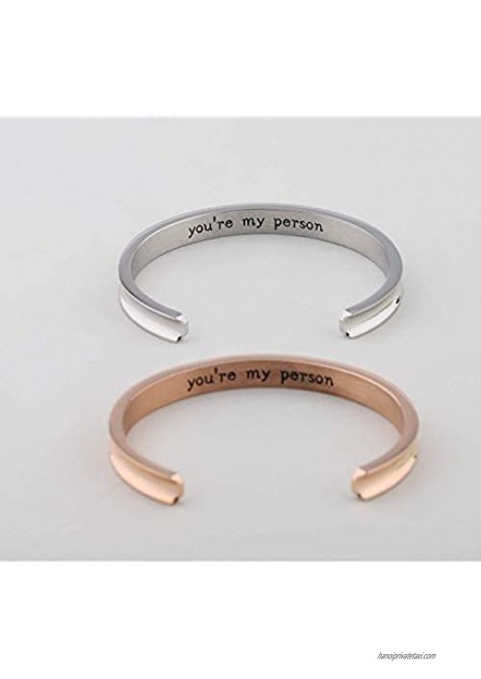 WUSUANED You're My Person Hair Tie Grooved Cuff Bangle Bracelet for BBF Lovers Family