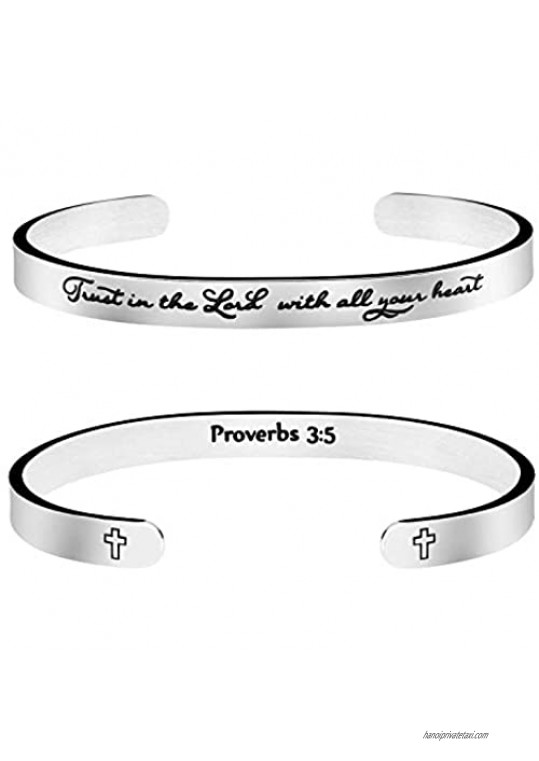 Yiyang Christian Cuff Bracelet for Women Bible Verse Cross Jewelry Religious Faith Baptism Christmas Birthday Stainless Steel Gifts for Her Mother Daughter Sister Friends