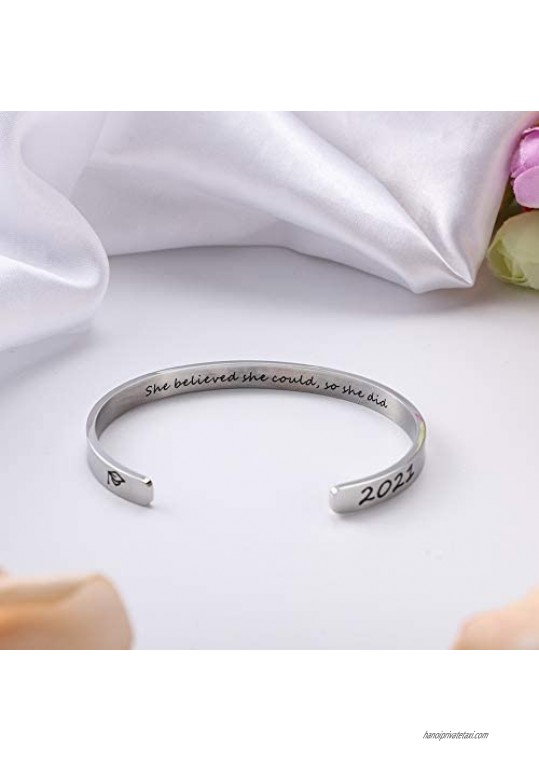 Yopicks 2021 Graduation Gifts for Her Engraved Inspirational Quote Bracelets Cuff Bangle Grad Cap Jewelry Gifts for High School College Student