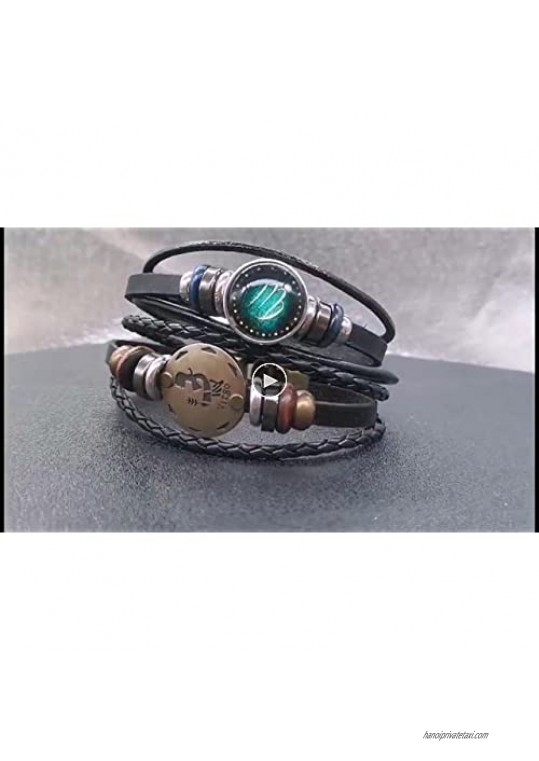 zodiac bracelet for men Stainless Steel Personality Vintage Punk Black Leather Bracelets for Men Women