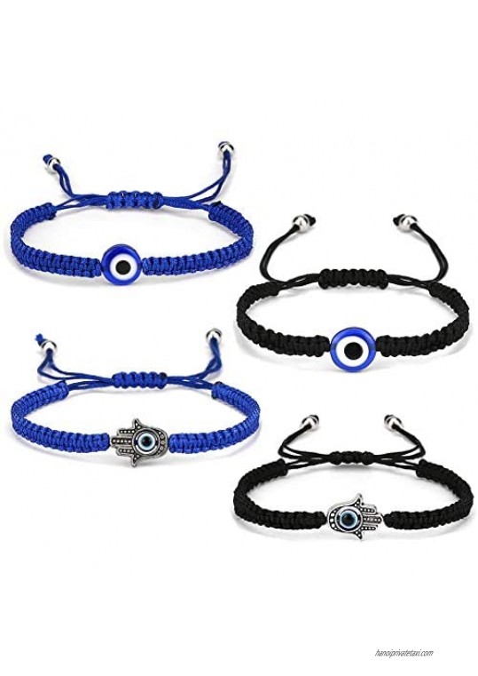 4Pcs Evil Eye Bracelets for Women Men 7 Knot Adjusted Handmade Lucky Bracelets for Protection Kabbalah Black Blue Red String Bracelets Amulet Jewelry Gift for Families Friends 4 Packs