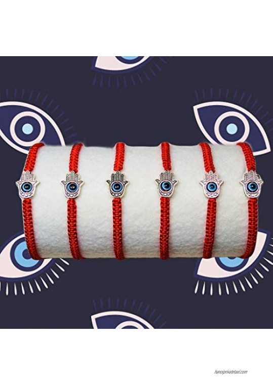 6pcs Braided String Evil Eye Hamsa Hand Bracelet for Protection a Symbol for Luck Fortune Protection and Prosperity for Women Men Boys & Girls
