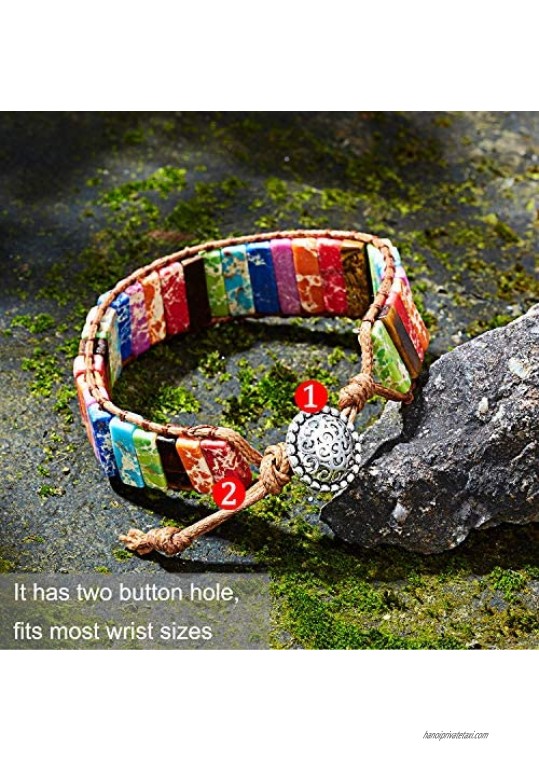 7 Chakra Yoga Bracelet Imperial Jasper Bracelet Adjustable Handmade Beaded Wrap Bracelets Healing Protection Nature Stone Bangle for Women Girl