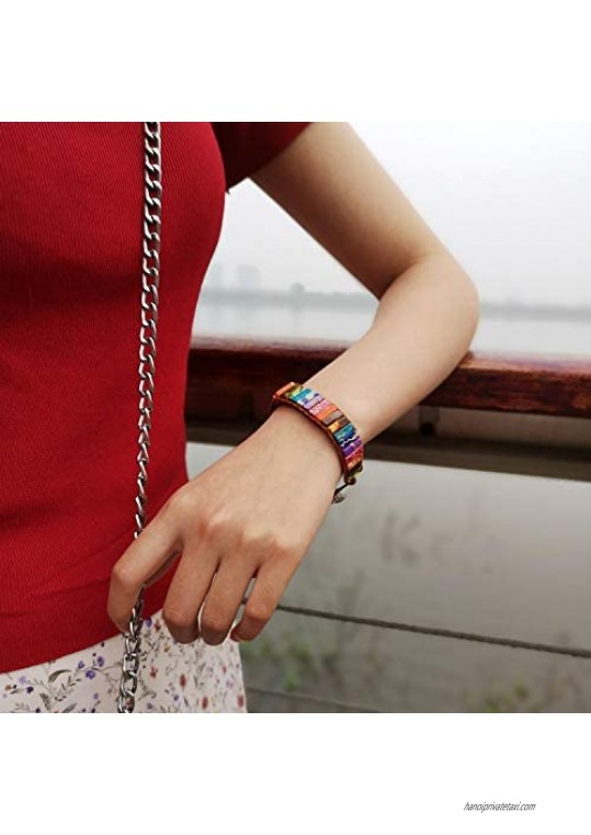 7 Chakra Yoga Bracelet Imperial Jasper Bracelet Adjustable Handmade Beaded Wrap Bracelets Healing Protection Nature Stone Bangle for Women Girl