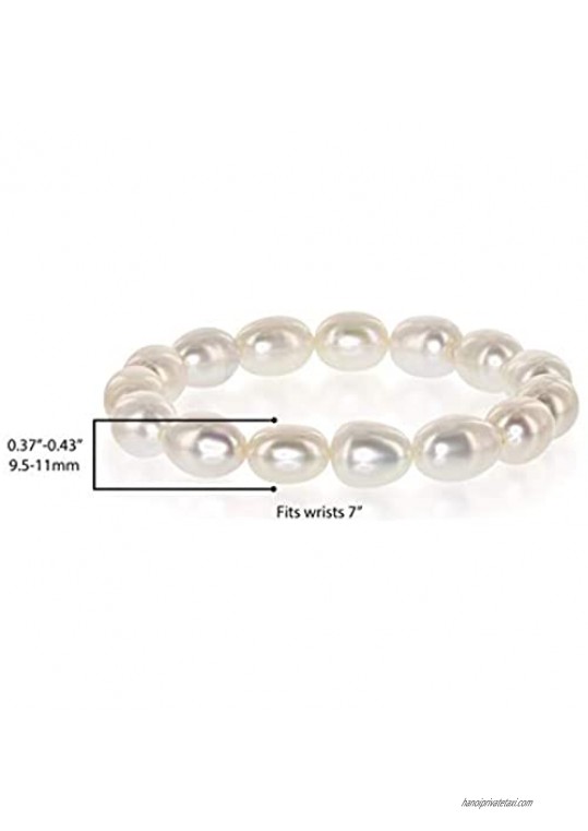 9.5mm-11mm AAAA White Semi-Baroque Oval Freshwater Cultured Pearl Bride & Bridesmaid Stretch Strand Bracelet - 7 & 8