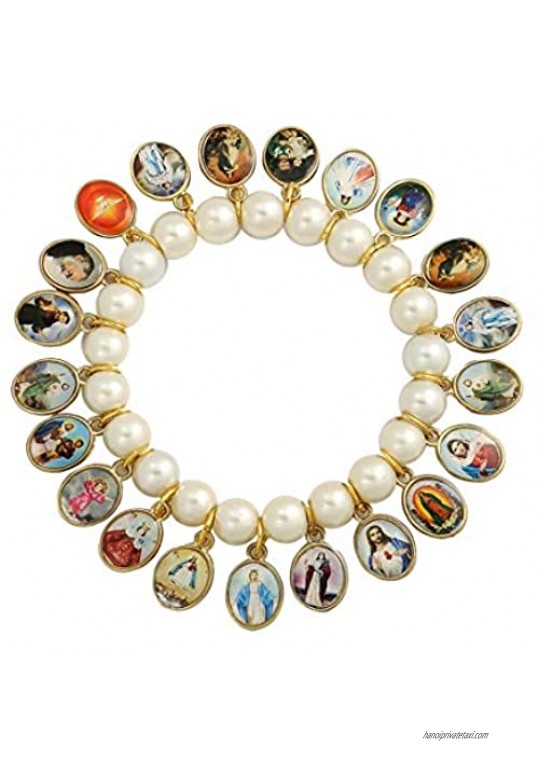 Catholica Shop Stretch Bracelet with 21 Medals of Mary Jesus & Other Saints - Made in Brazil