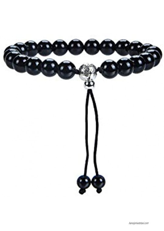 Cherry Tree Collection Mala Bracelet | 8mm Natural Gemstone Round Beads  Guru Bead  Durable Nylon Cord | Adjustable Length | Men and Women