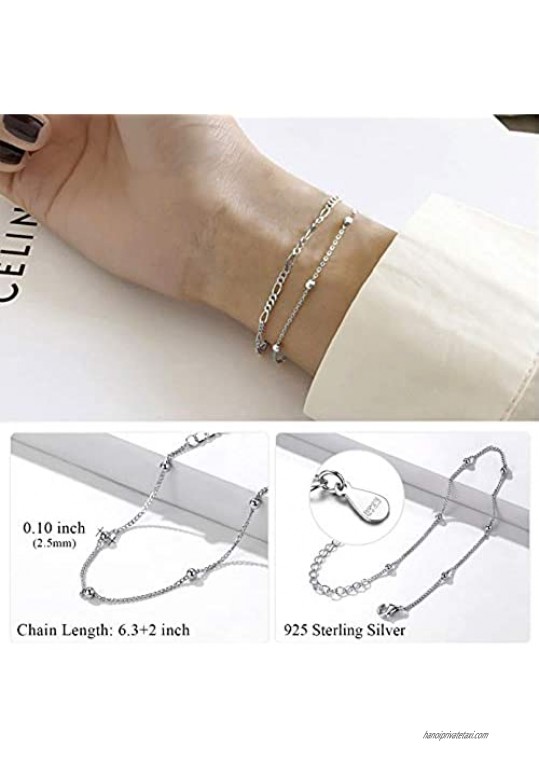 ChicSilver 925 Sterling Silver Simple Durable Cuban Link/Figaro/Twist Rope/Bead Chain Bracelet for Women Teen Girls(with Gift Box)