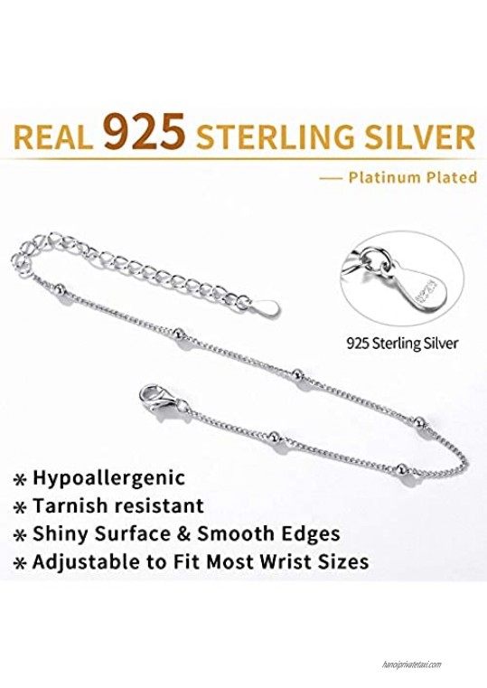 ChicSilver 925 Sterling Silver Simple Durable Cuban Link/Figaro/Twist Rope/Bead Chain Bracelet for Women Teen Girls(with Gift Box)