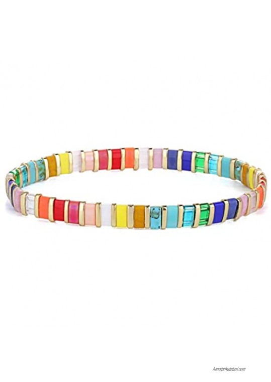C·QUAN CHI Tila Tile Braided Bracelet Colorful Handmade Woven Strand Bracelet Friendship Bead Bracelet Women Girls