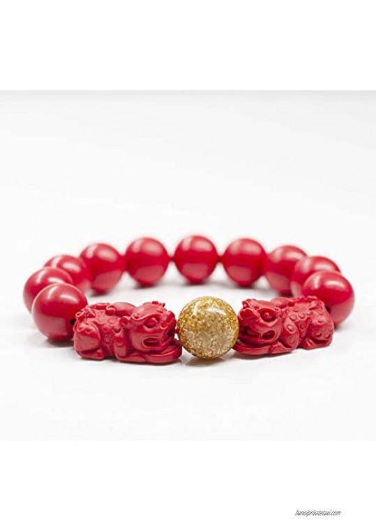 Feng Shui Amulet Bracelet Prosperity Cinnabar Bead Bracelet with Charm Red Pi Xiu/Pi Yao Attract Lucky Wealthy Bangle for Women/Men ​Beaded Bracelet Adjustable(Free High-end Wooden Jewelry Box）