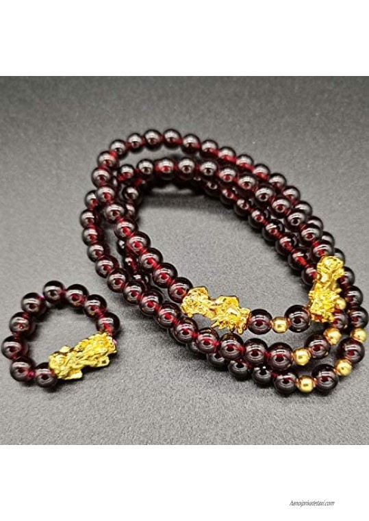 Homelavie Feng Shui Crystal Multilayer Red Bead Bracelet with Golden Pi Xiu/Pi Yao Lucky Wealthy Amulet Brecelet Jewelry