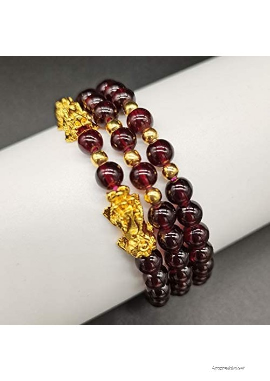 Homelavie Feng Shui Crystal Multilayer Red Bead Bracelet with Golden Pi Xiu/Pi Yao Lucky Wealthy Amulet Brecelet Jewelry