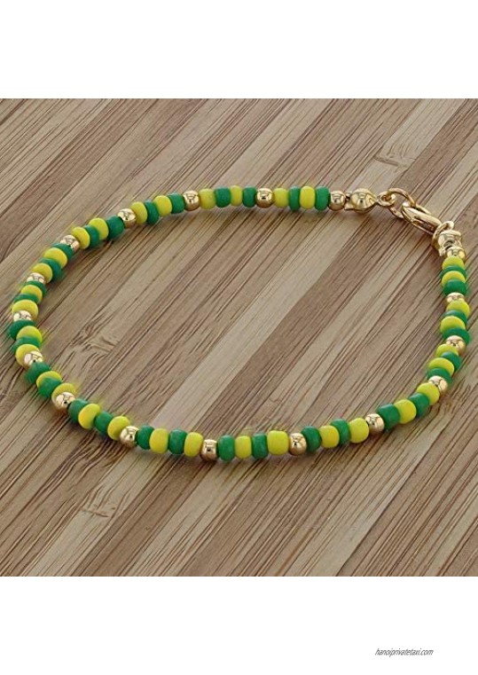 In Season Jewelry 14k Gold Plated Green Yellow Beaded Santeria Babalawo Unisex Orula Bracelet