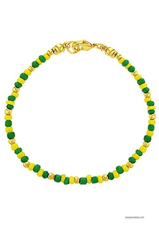 In Season Jewelry 14k Gold Plated Green Yellow Beaded Santeria Babalawo Unisex Orula Bracelet