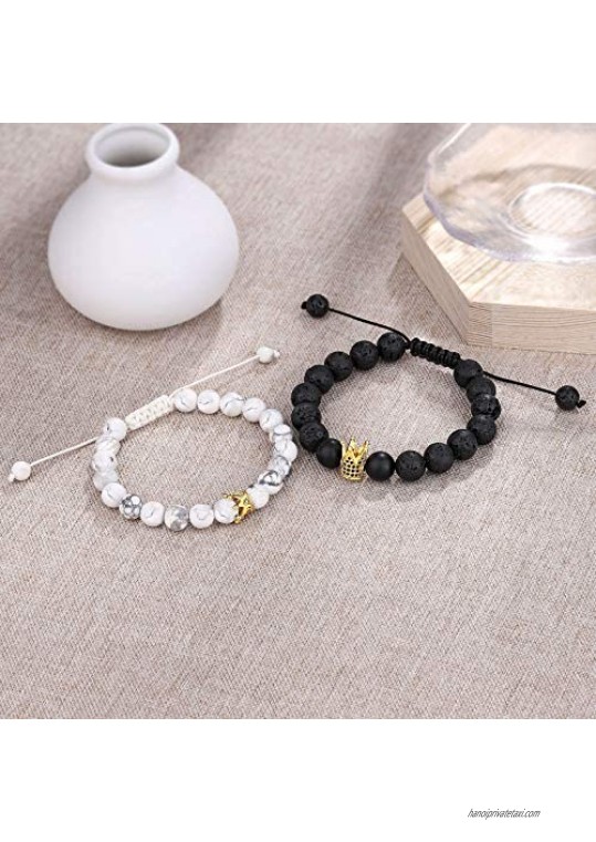 Jeka Couples His & Hers Bracelets Crown King and Queen Jewelry 10mm Beads Friendship Relationship for Men Women