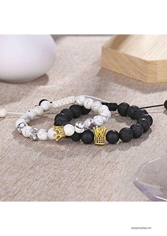 Jeka Couples His & Hers Bracelets Crown King and Queen Jewelry 10mm Beads Friendship Relationship for Men Women