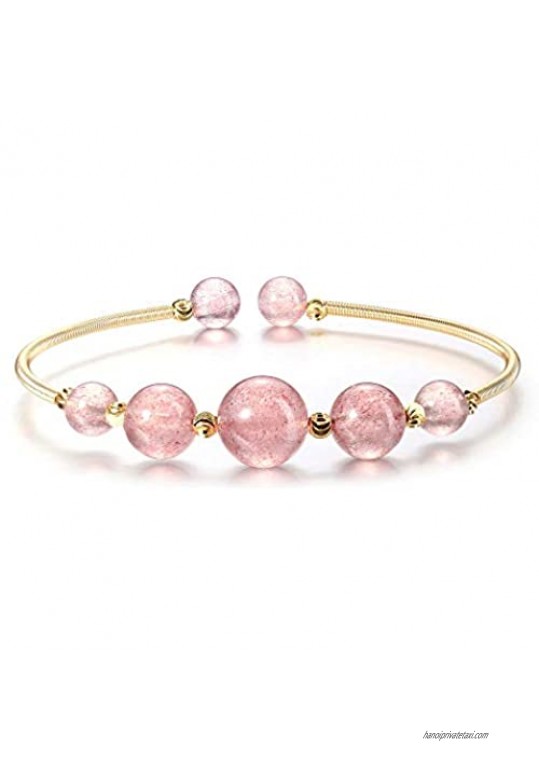 Jovivi Golden Cuff Bangle Natural Healing Crystal Gemstone Beaded Bracelet Gifts for Women