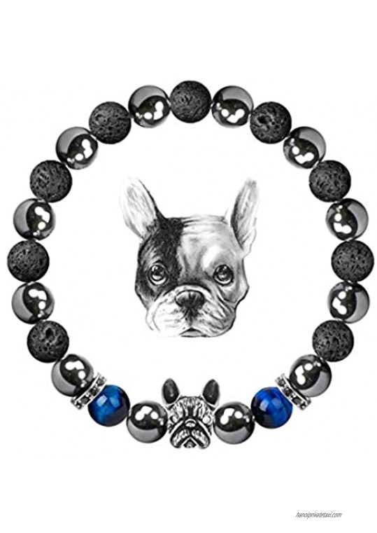 Karseer Crystal Bracelet  Magnetic Natural Stone Beaded Bracelet Anxiety Relief Elastic Bracelet with French Bulldog Design for Thanksgiving  Christmas  Valentine's Day  Birthday and Anniversary
