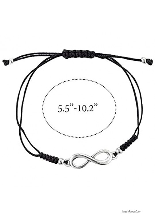 kelistom Red/Black String 8 Infinity Charm String Bracelets for Women Men Adjustable Hand-Woven Cord Thread Bracelet 2/6Pack