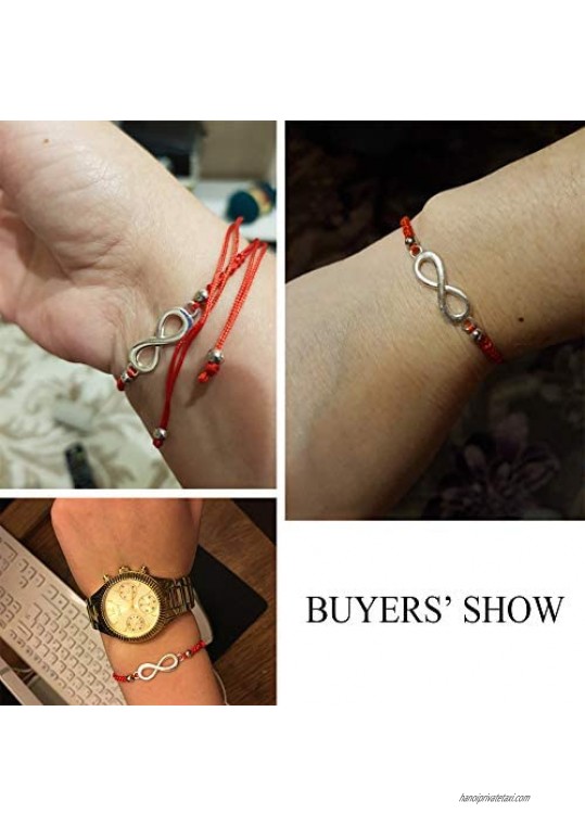 kelistom Red/Black String 8 Infinity Charm String Bracelets for Women Men Adjustable Hand-Woven Cord Thread Bracelet 2/6Pack