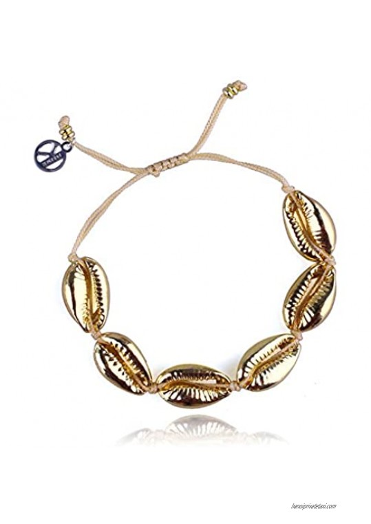 KELITCH Gold Shell Cowry Cuff Bracelets Bangle Tropical Beach Strand Bracelets Adjustable Friendship Bracelets for Womens