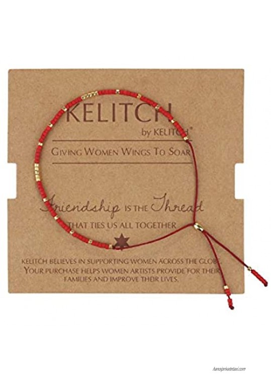 KELITCH Thin Rope Friendship Bracelet Handmade Japanese Seed Beaded Adjustable String Chains Bracelets for Women Girls