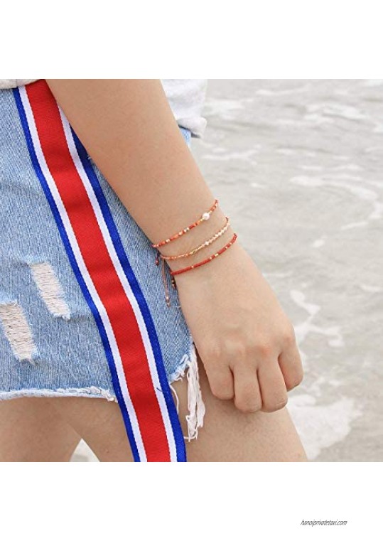 KELITCH Thin Rope Friendship Bracelet Handmade Japanese Seed Beaded Adjustable String Chains Bracelets for Women Girls