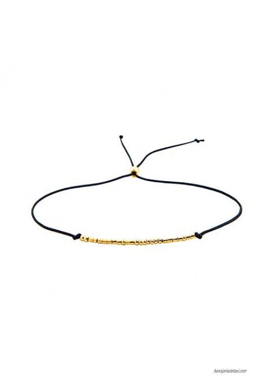 Morse Code Bracelet 14k Gold Plated Beads on Silk Cord Secret Message Warrior Bracelet Gift Jewelry for Her