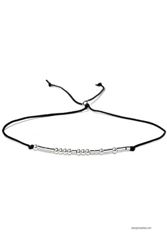 Morse Code Bracelet Brother Sister Gift Sterling Silver Beads on Silk Cord inspirational Gift Birthday Gift for women Girls