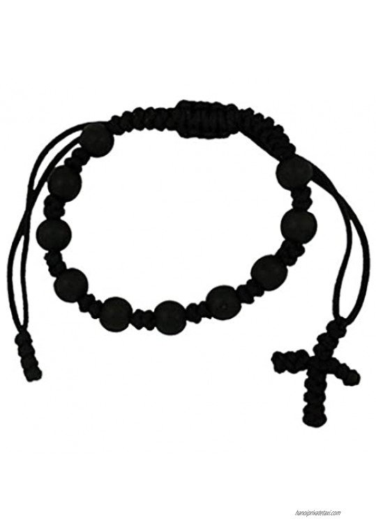 Needzo First Communion Rosary Bracelet with Black Wood Beads and Knotted Cross 7 Inch