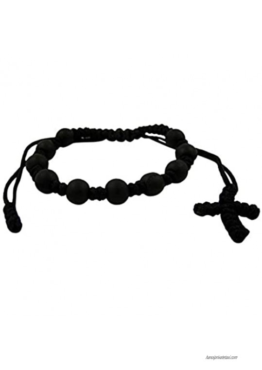 Needzo First Communion Rosary Bracelet with Black Wood Beads and Knotted Cross 7 Inch