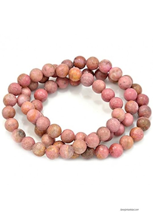 Paialco Jewelry Rhodochrosite Mineral Round Gemstone Beads Stretch Bracelets  Pack of 3