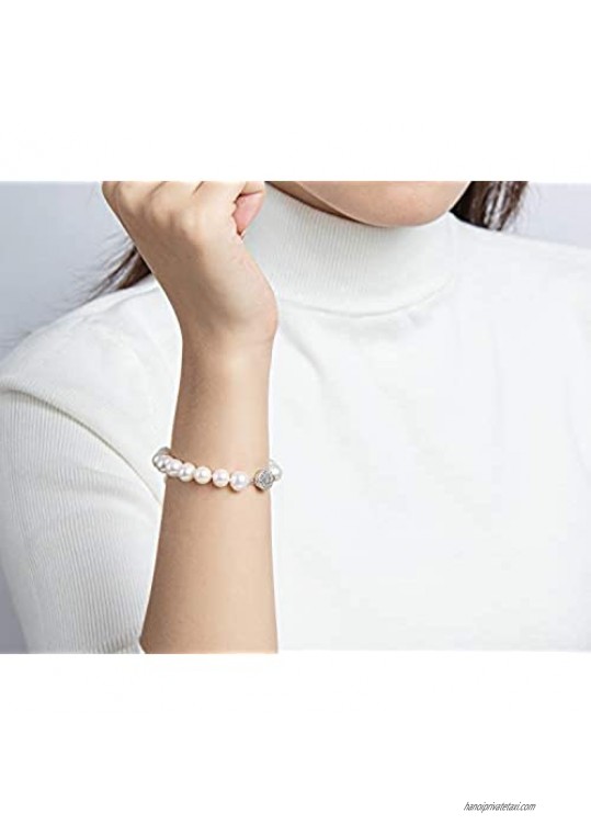 Pearl Bracelets Freshwater Cultured Genuine Pearl Bracelet for Women with Sterling Silver Clasp Pearl Jewelry Gift for Women Girls Bridesmaid 7.1 Inches 6-7mm/7-8mm/8-9mm/9-10mm/10-11mm