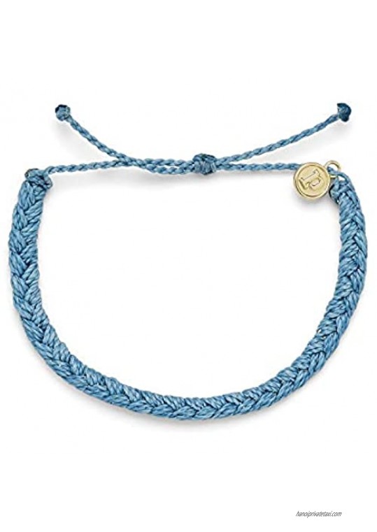 Pura Vida Sky Blue Solid Braided Bracelet - 100% Waterproof Adjustable Band - Plated Brand Charm