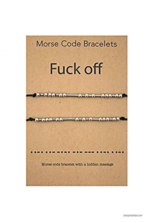 RONLLNA Best Friend Morse Code Bracelet 2Pcs Set Stainless Steel Beads on Silk Cord Friendship BFF Bracelet Gift for Her Women Girl