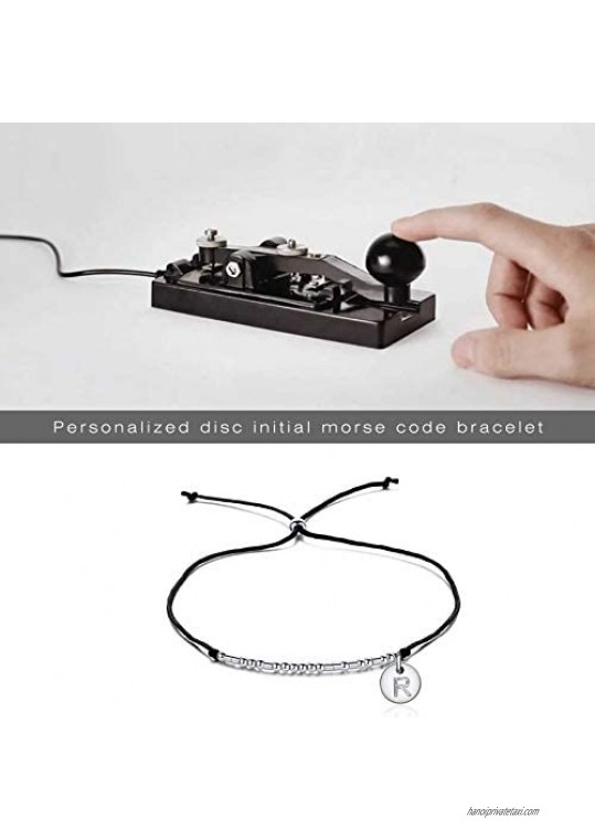 SANNYRA Morse Code Bracelet Initial Disc Beads on Adjustable Silk Cord I Love You Friendship Bracelet 26 Letters Alphabets Inspirational Gift for Women