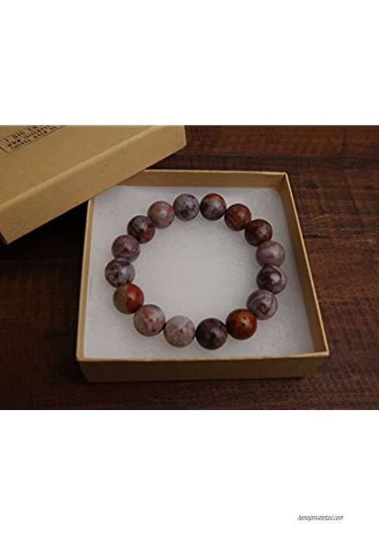 SatinCrystals Pietersite Bracelet 11mm Boutique Genuine Creamy Red Brown Gemstone Round Handmade Stretch B01