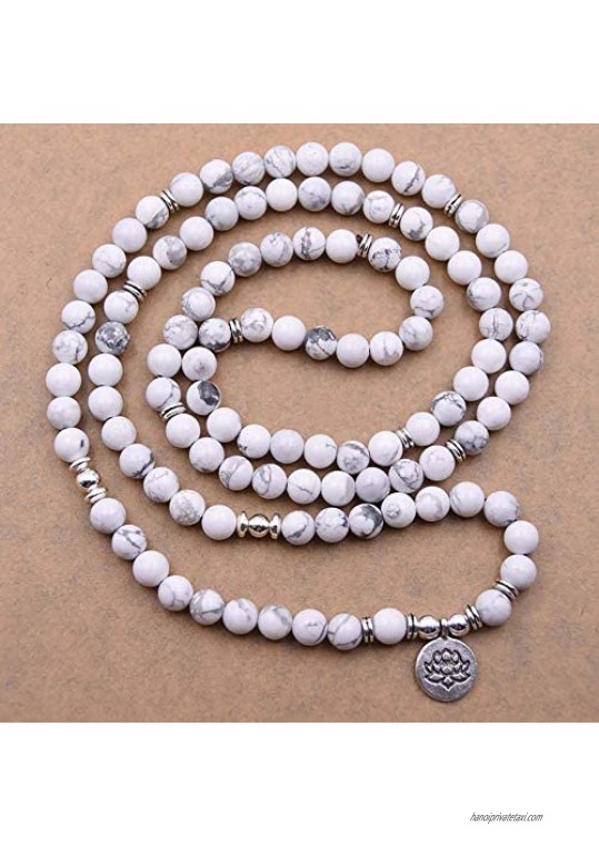 Self-Discovery 108 Natural Beads Mala Yoga Bracelet with Lotus Charm